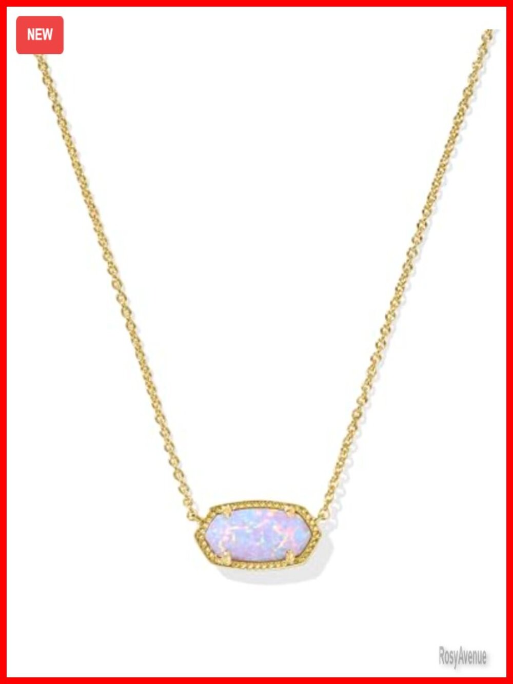 Gold Plated Brass Pendant Necklace with Opal, Lobster Clasp, 15 Inch Chain